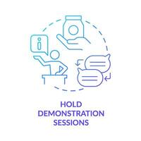 Hold demonstration sessions blue gradient concept icon. Product feature and application training abstract idea thin line illustration. Isolated outline drawing vector
