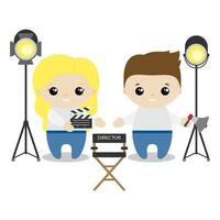 Boy and girl director cartoon style. Set of cute cartoon children in professions. Vector illustration