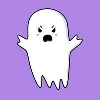 Cute ghost. Halloween ghost character. Spooky expression creature. Sticker emoticon with angry emotion. Vector illustration