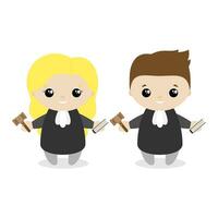 Boy and girl judge cartoon style. Set of cute cartoon children in professions. Vector illustration
