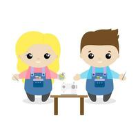 Boy and girl seamstress cartoon style. Set of cute cartoon children in professions. Vector illustration