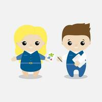 Boy and girl psychologist cartoon style. Set of cute cartoon children in professions. Vector illustration