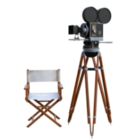 a movie camera and chair on a white background png