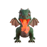 a green dragon toy with a fire in its mouth png