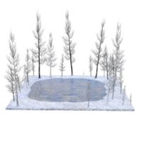 a 3d model of a snow covered field with trees png