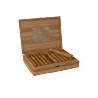 un cigarro en un de madera caja en un blanco antecedentes png
