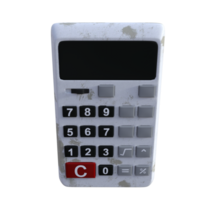 a calculator with a white background and red numbers png