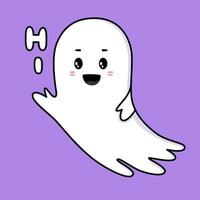 Cute ghost. Halloween ghost character say Hi. Spooky expression creature. Sticker emoticon with welcome emotion. Vector illustration