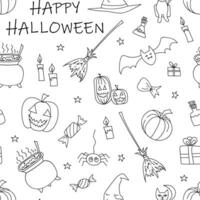 Halloween Seamless Vector Pattern. Traditional symbols set. Doodle style illustration. Vector illustration