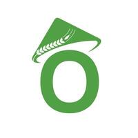 Letter O Agriculture Logo On Concept With Farmer Hat Icon. Farming Logotype Template vector