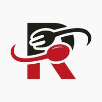 Letter R Restaurant Logo Combined with Fork and Spoon Icon vector