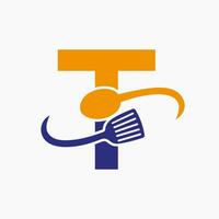 Letter T Restaurant Logo Combined with Spatula and Spoon Icon vector