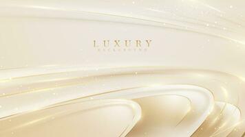 Elegant cream color shape overlap gold ribbon elements and light effects decorations and bokeh. Luxury style background. vector