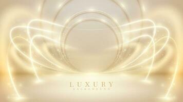 Luxury cream background with gold neon light line effects and bokeh decorations with space for products presentation or award ceremony scene. vector