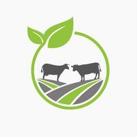 Agriculture Logo Design Concept With Cow and Rooster Icon. Farming Logotype Symbol Template vector