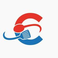 Letter C Restaurant Logo Combined with Spatula and Spoon Icon vector
