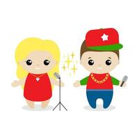 Boys and girl singer cartoon style. Set of cute cartoon children in professions. Vector illustration