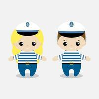 Boy and girl sailor cartoon style. Set of cute cartoon children in professions. Vector illustration