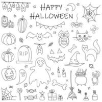 Halloween traditional symbols set. Doodle style illustration. Vector illustration