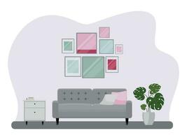 Interior of the living room with furniture. Flat cartoon style. Vector illustration