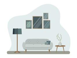 Interior of the living room with furniture. Flat cartoon style. Vector illustration