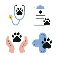 conjunto veterinario objetos dibujos animados estilo vector