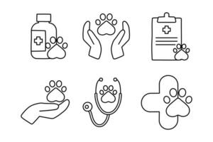 Set veterinary objects doodle style vector