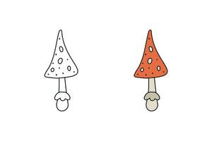 linda dibujos animados seta amanita colorante libro para niños. vector