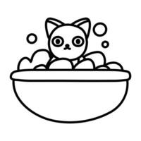 gato tomando ducha en bañera lleno de jabón espuma y burbujas vector