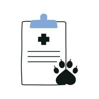 Document for pet. Dog or cat paw print. Medical certificate for travel with dog or cat logo design. vector