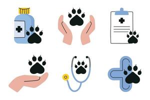 conjunto veterinario objetos dibujos animados estilo vector