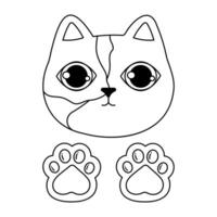 Cute and funny doodle cat face and paws doodle. vector