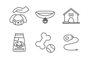 Dogs stuff icon set with accessories for pets, flat style, isolated on white background. vector