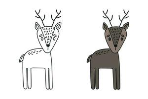 Cute cartoon deer coloring book for children. vector