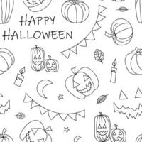 Halloween Seamless Vector Pattern. Traditional symbols set. Doodle style illustration. Vector illustration