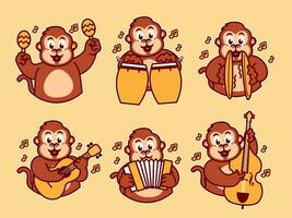 Monkey Cartoon Sticker Playing music vector