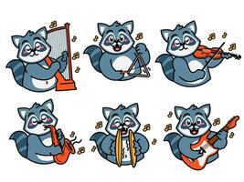 Raccoon Cartoon Sticker Playing music vector