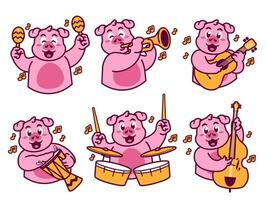 Pig Cartoon Sticker Playing music vector