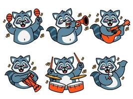 Raccoon Cartoon Sticker Playing music vector