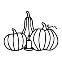 Halloween Pumpkins And Candles with autumn leaves. vector