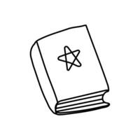 Dark magic spell book cartoon drawing, cute black and white wiccan grimoire. vector