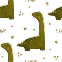 seamless pattern with green dino illustration, dinosaur isolated clipart. Childish card with t rex. Ancient animal, zoo design. Cute childish illustration, endless design on white background vector