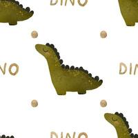 seamless pattern with green dino illustration, dinosaur isolated clipart. Childish card with t rex. Ancient animal, zoo design. Cute childish illustration, endless design on white background vector