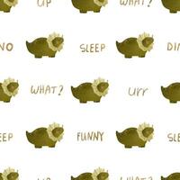 seamless pattern with green dino illustration, dinosaur isolated clipart. Childish card with t rex. Ancient animal, zoo design. Cute childish illustration, endless design on white background vector
