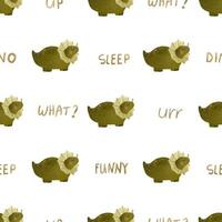 seamless pattern with green dino illustration, dinosaur isolated clipart. Childish card with t rex. Ancient animal, zoo design. Cute childish illustration, endless design on white background vector