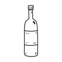 Wine bottle isolated on white background. Alcoholic beverage. Vector hand-drawn illustration in doodle style. Perfect for cards, menu, decorations, logo, various designs.