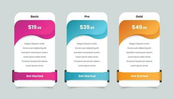 Abstract gradient pricing comparison table web and mobile app ui element vector