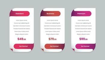 Modern gradient pricing comparison table template for user interface vector