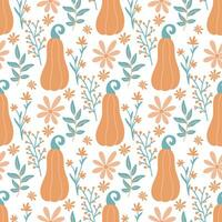 Colorful autumn patern with pumpkin flowers and herbs vector