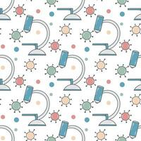 Hand drawn microscope and viruses seamless pattern vector